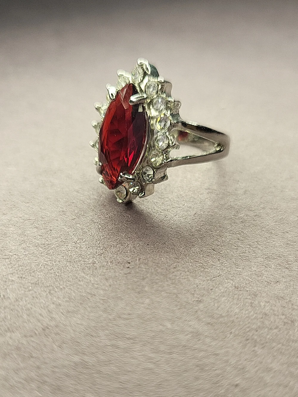 Red Marquise Crystal Halo Ring